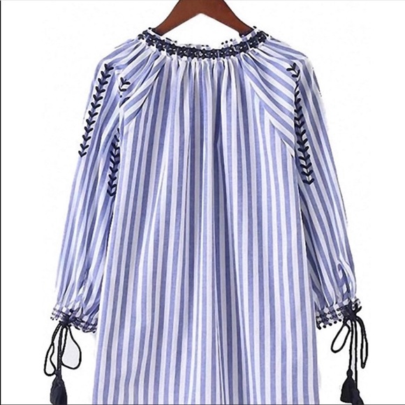 ZARA embroidered tassel boho stripe tunic blouse - Picture 2 of 8